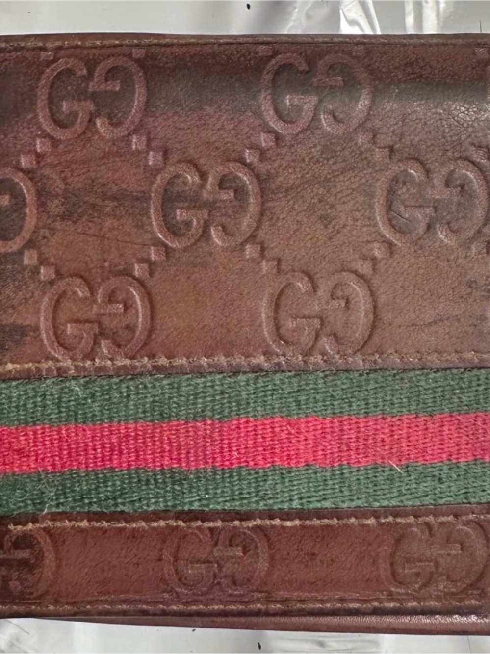 Gucci Brown Embossed GG Leather Belt Bag with Green and Red Web Stripe